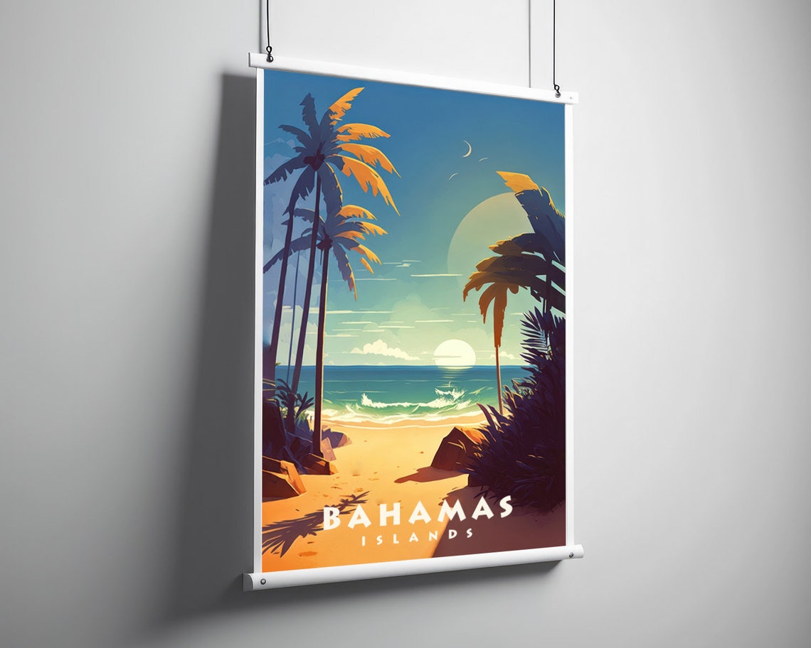 Bahamas Islands Tropical Beach Sunset Palms Travel Art Poster - Image 3