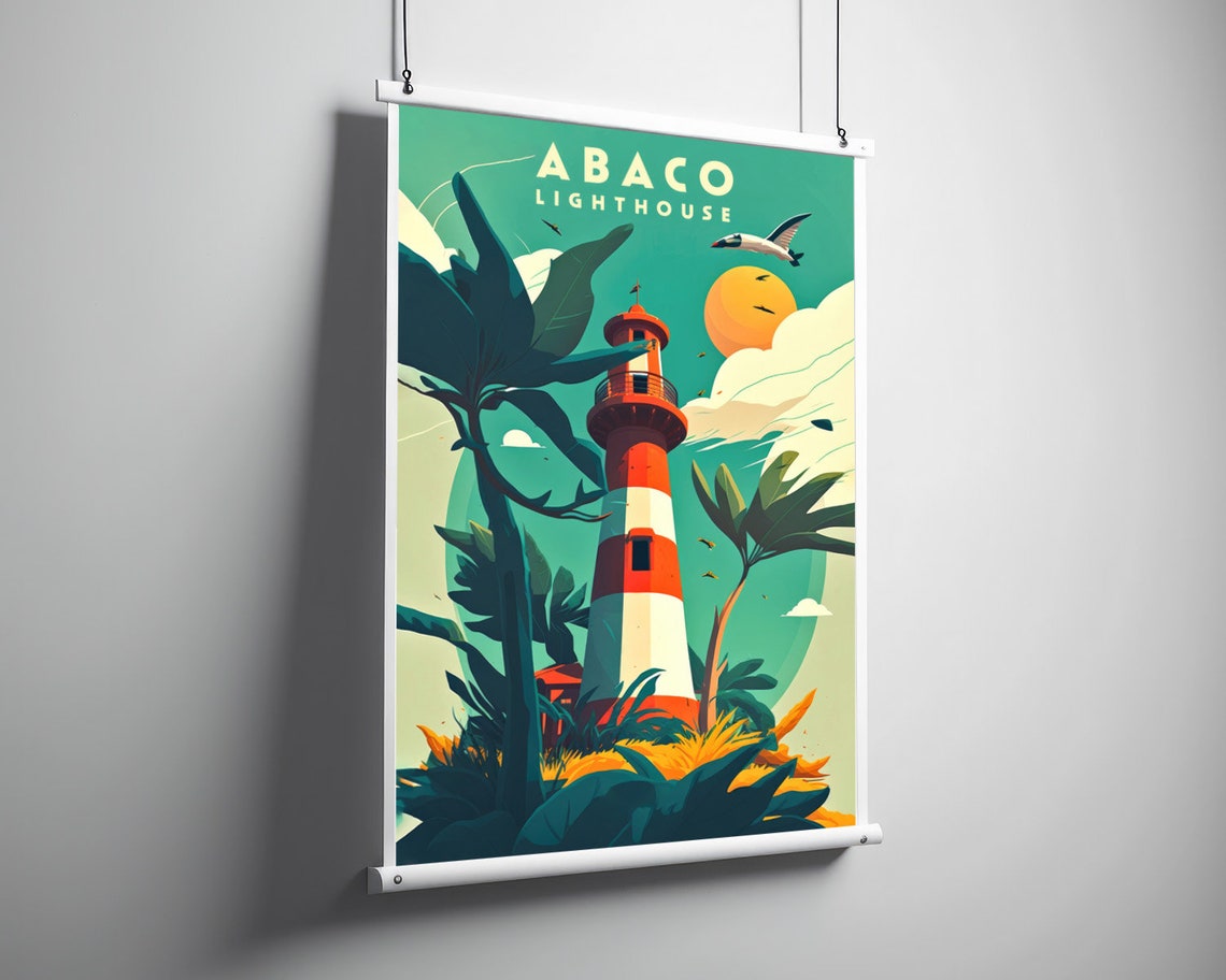 Abaco Lighthouse Bahamas Island Sunset Vintage Travel Poster - Image 3