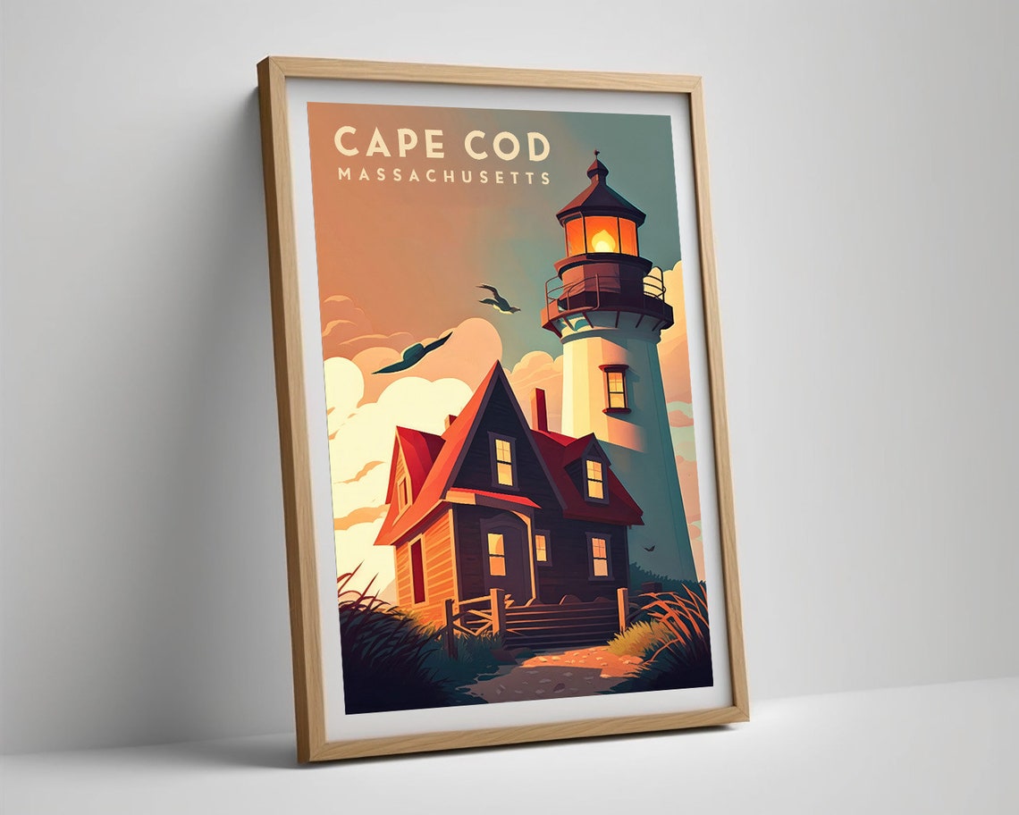 Cape Cod Massachusetts Lighthouse Cottage Sunset Travel Poster - Image 5
