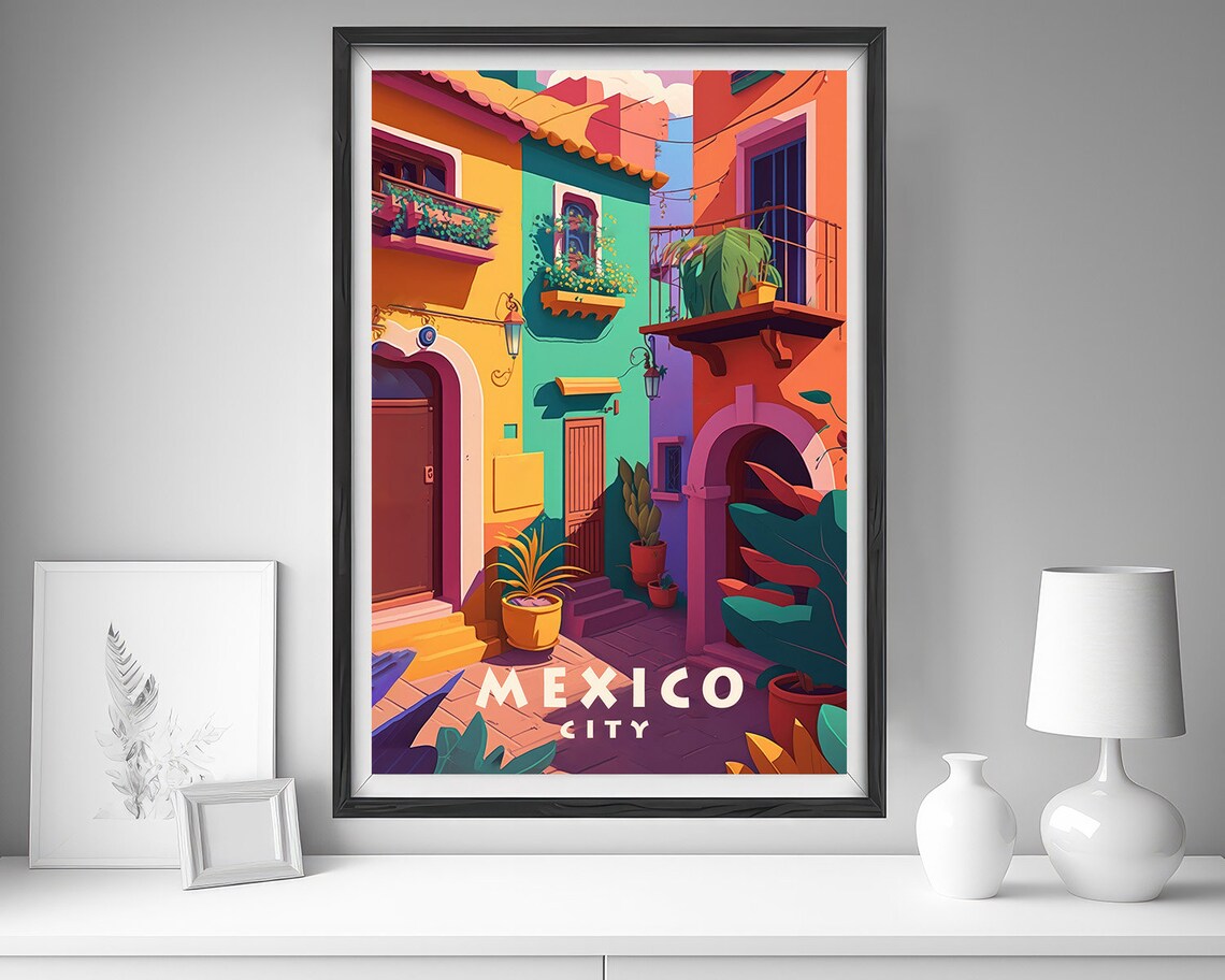 Mexico City Colonial Street Facades Vintage Travel Art Poster - Image 4