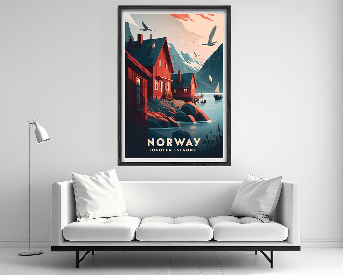 Norway Lofoten Islands Watercolor Travel Poster - Image 2