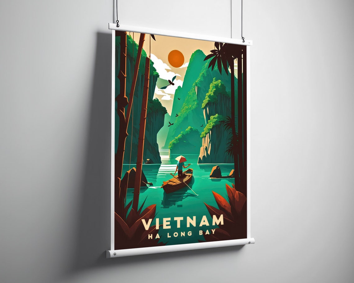 Vietnam Ha Long Bay Travel Poster Vietnam Ha Long Bay Wall Art Print Vietnam Ha Long Bay Painting Illustration Vietnam Watercolor - Image 3