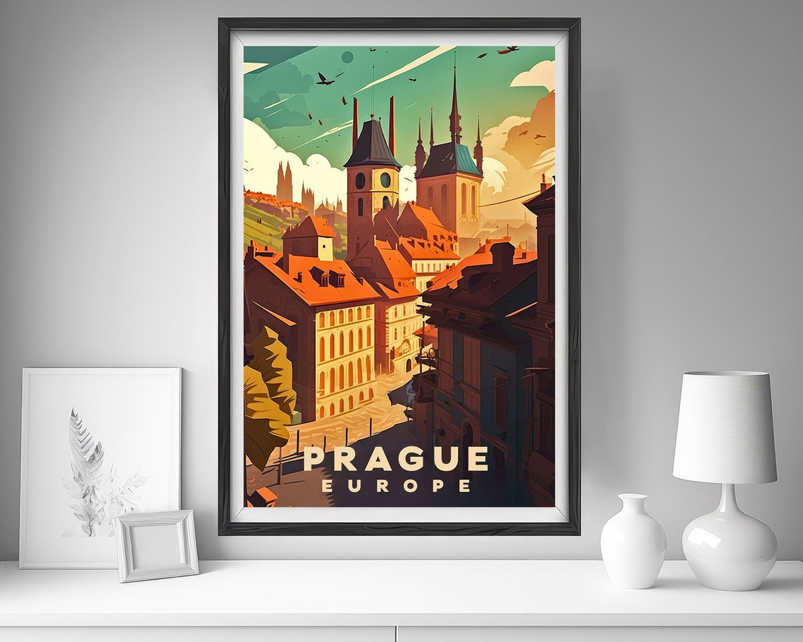 Prague Europe Old Town Spires Rooftops Vintage Travel Poster - Image 4
