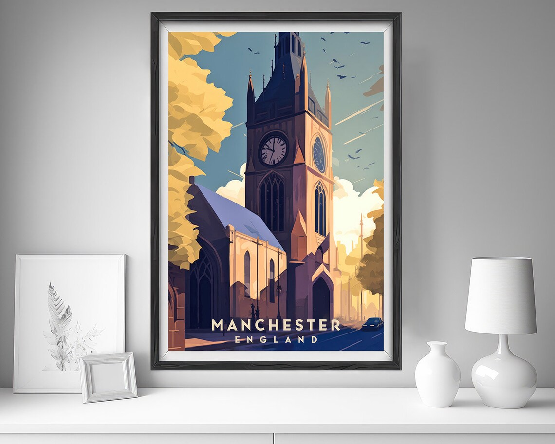 Manchester Travel Poster Manchester Print Manchester Wall Art Print Manchester Uk Manchester Painting Illustration Manchester Watercolor - Image 4