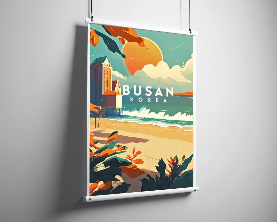 Busan Korea Beach Sunset Shores Ocean Waves Retro Travel Poster - Image 3