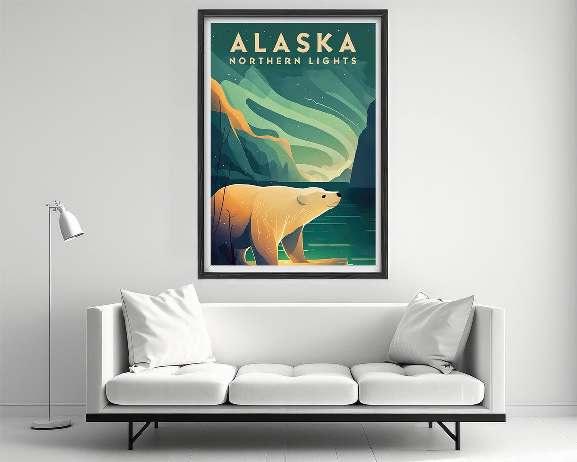 Alaska Northern Lights Watercolor Travel Poster - Image 2
