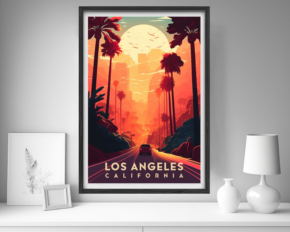 Los Angeles California Vintage Travel Poster Sunset Palm Drive - Image 4