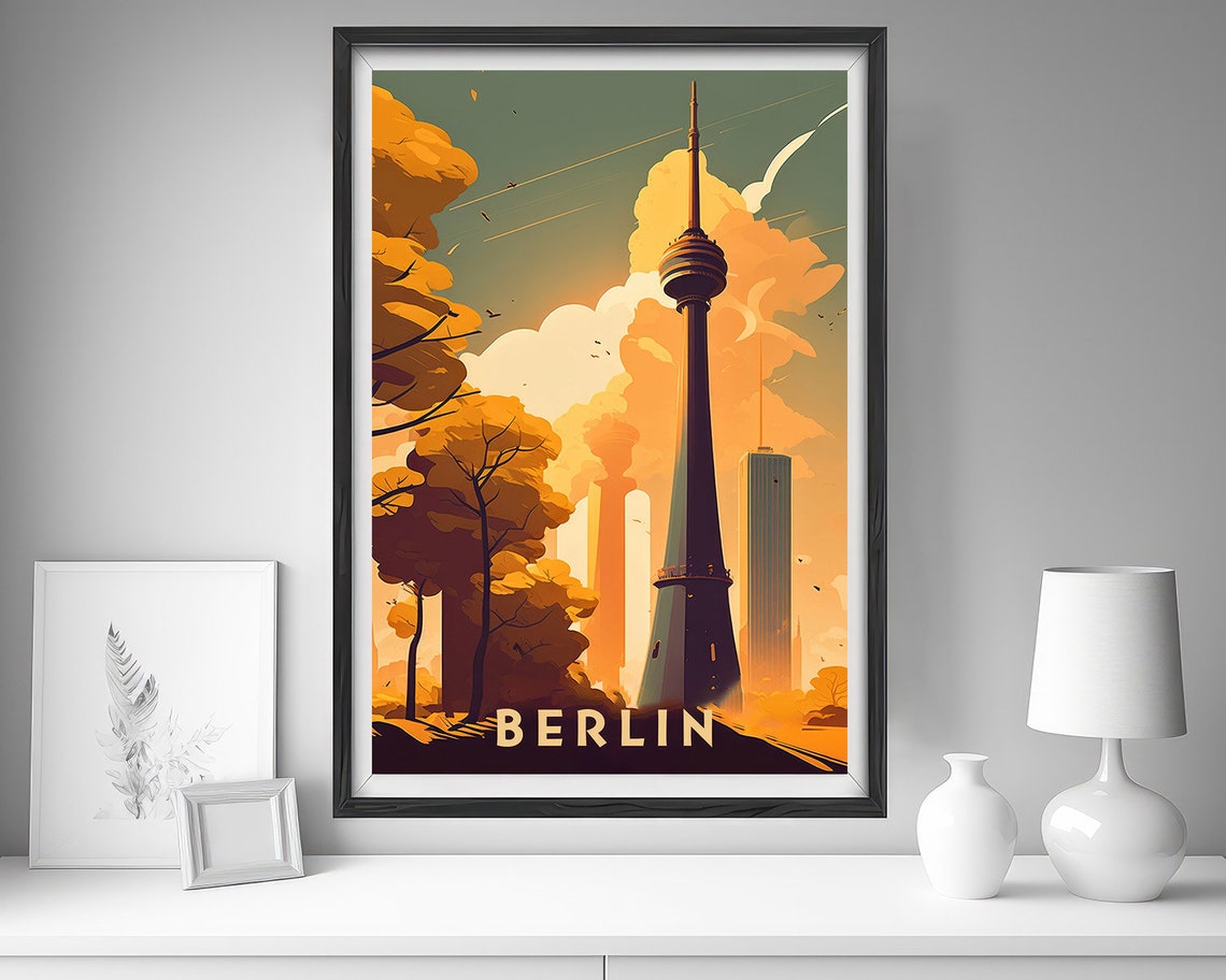 Berlin Germany TV Tower Sunset Skyline City Icon Travel Poster - Image 4