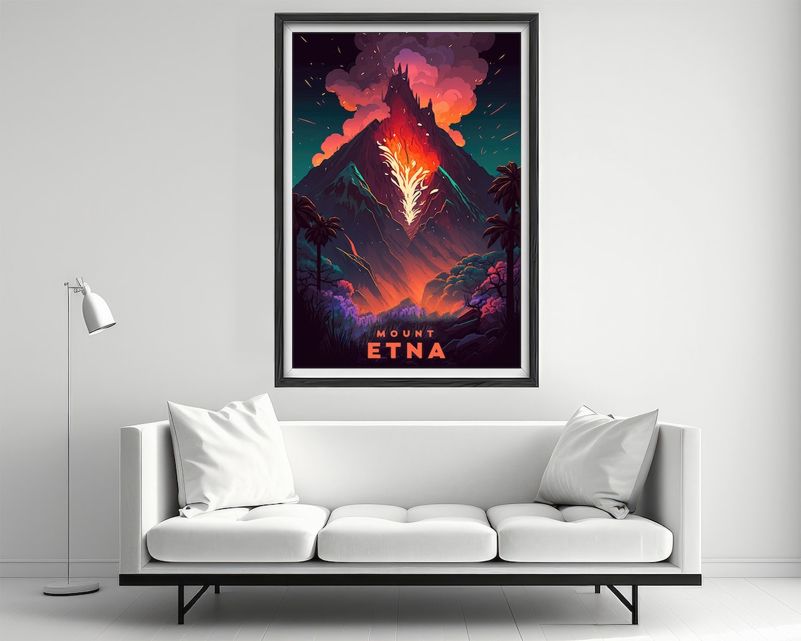 Mount Etna Sicily Volcano Eruption Night Vintage Travel Poster - Image 2