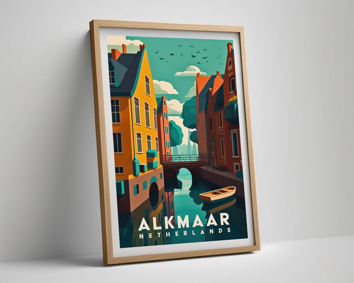 Alkmaar Netherlands Canal Gabled Houses Vintage Travel Poster - Image 5