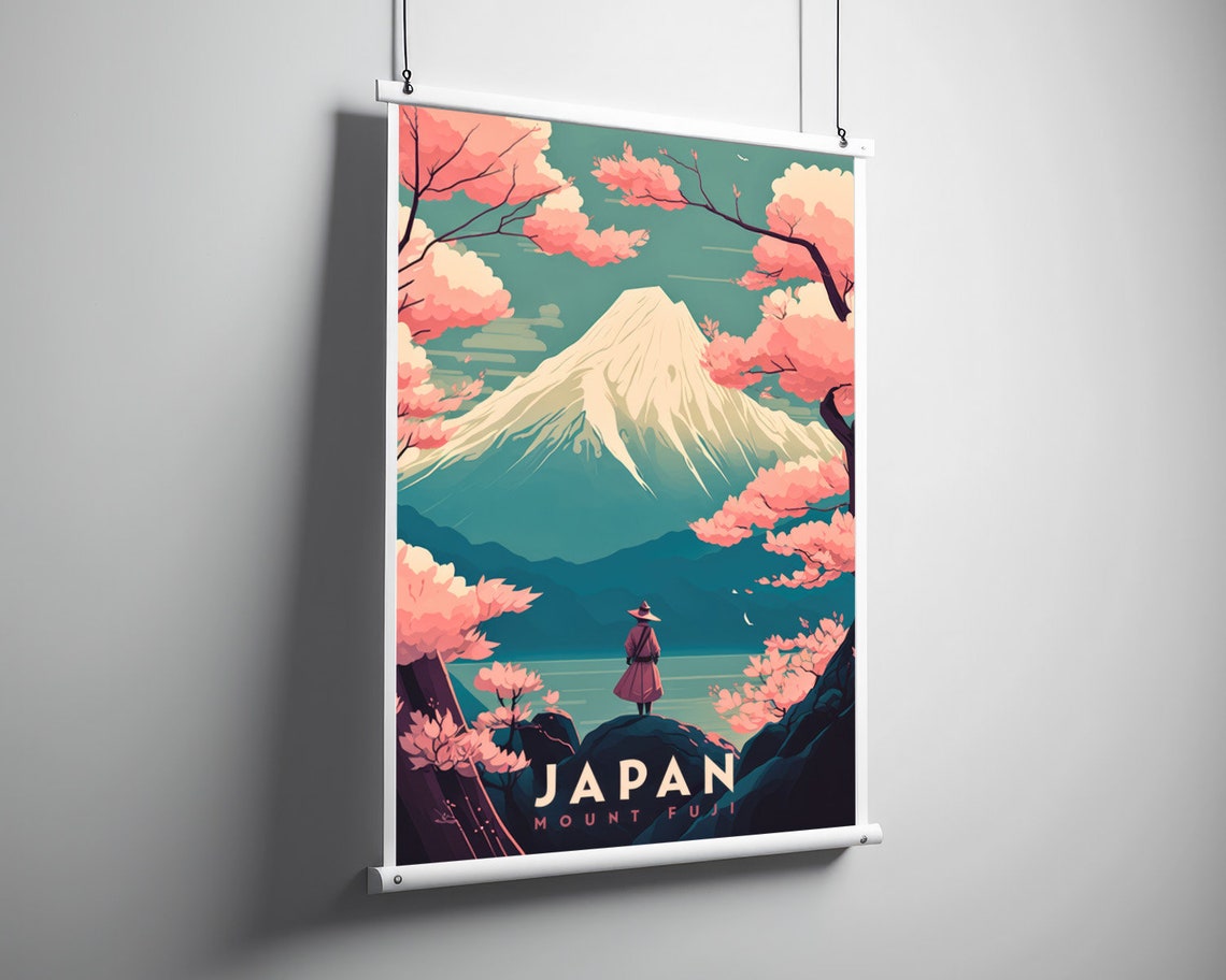 Mount Fuji Japan Cherry Blossom Spring Vintage Travel Poster - Image 3