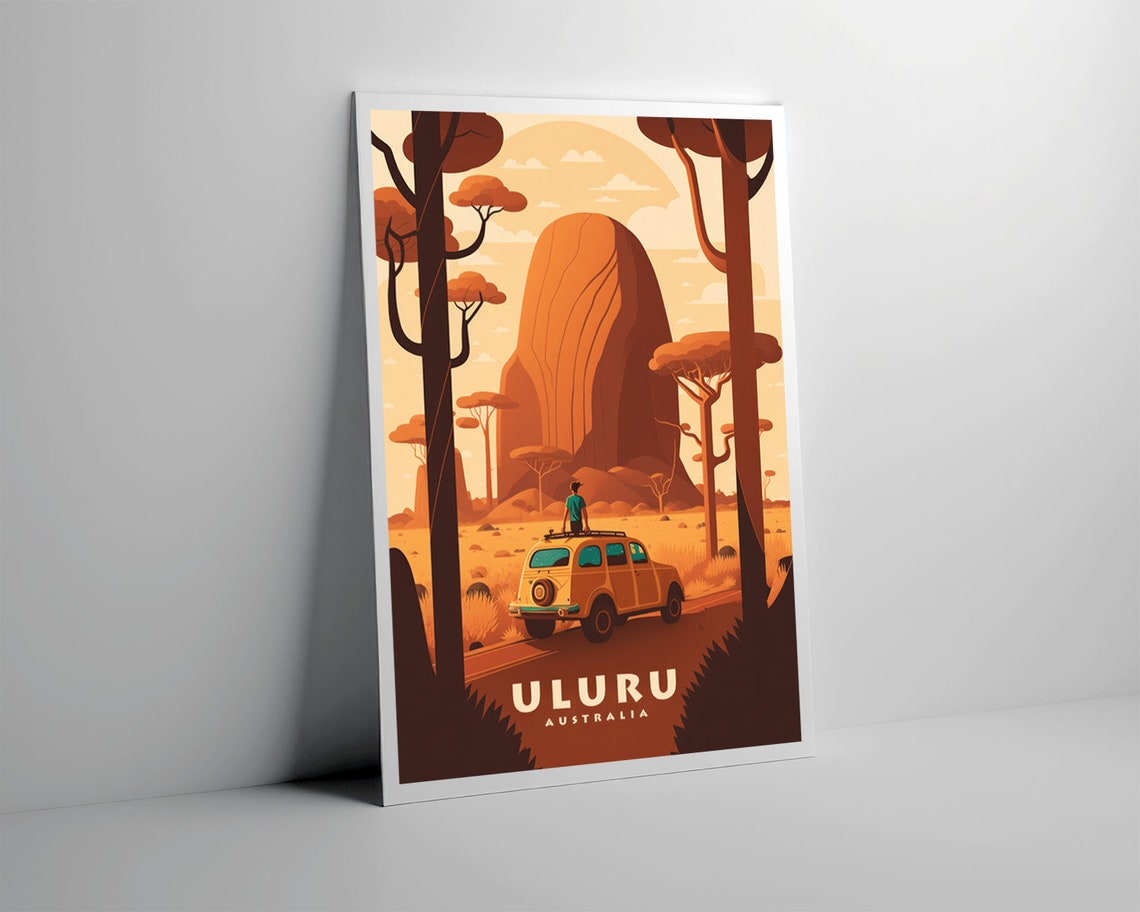 Uluru Australia Red Rock Road Trip Station Wagon Vintage Poster - Image 4