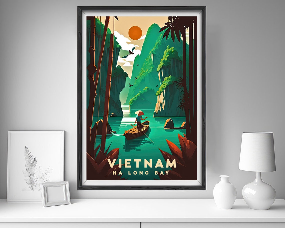Vietnam Ha Long Bay Travel Poster Vietnam Ha Long Bay Wall Art Print Vietnam Ha Long Bay Painting Illustration Vietnam Watercolor - Image 4