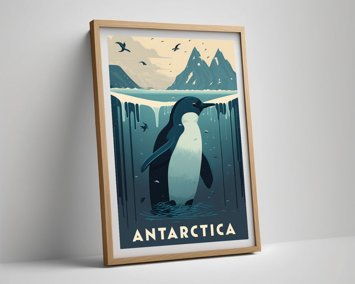 Antarctica Penguin Ice Cliffs Snowy Coast Vintage Travel Poster - Image 5