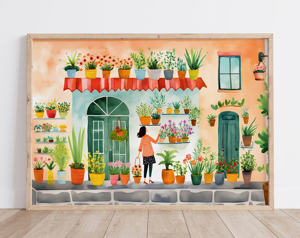 Flower Shop Drawing Print, Floral Wall Art