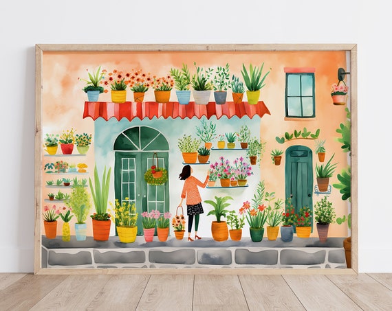 Flower Shop Drawing Print, Floral Wall Art