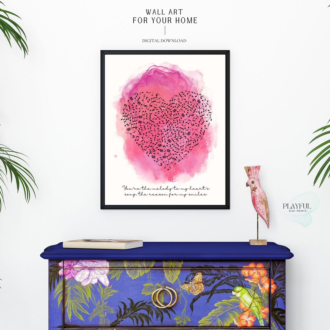 You're the Melody to My Heart's Song Watercolor Music Notes Heart Poster - Image 5
