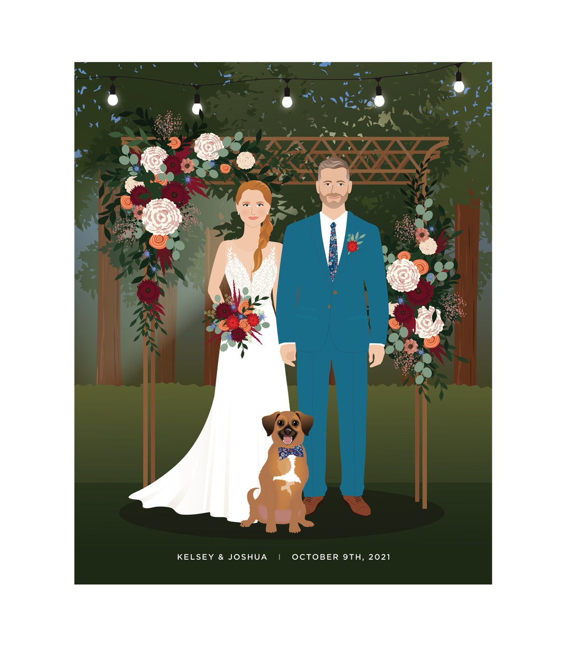 Illustrated Mr and Mr Wedding Portrait Scene With Two Dogs Poster - Image 4