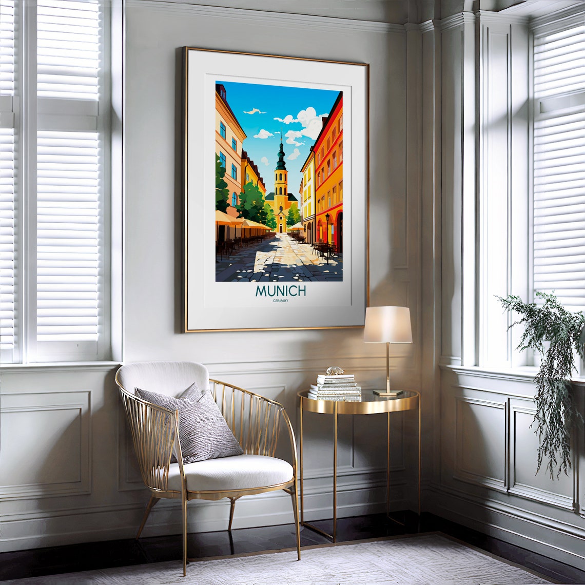 Munich Germany Old Town Summer Cobblestone Street Travel Poster - Image 2