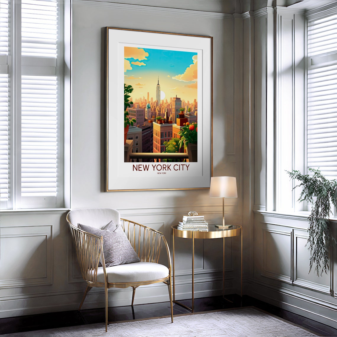 New York City Sunset Skyline Rooftop Terrace Empire State Poster - Image 2