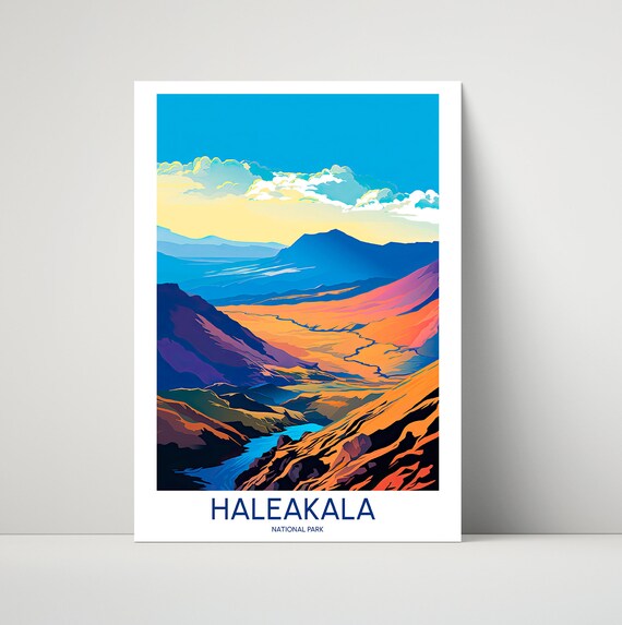 Haleakala National Park Volcanic Crater Sunrise Colors Vintage Poster