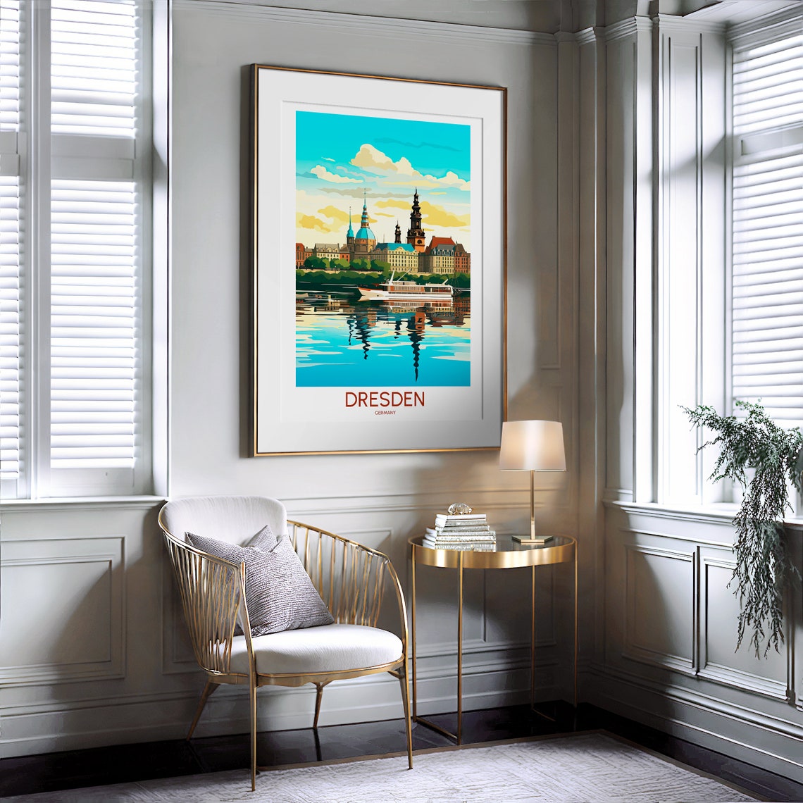 Dresden Germany Sunny Elbe River Skyline Vintage Travel Poster - Image 2