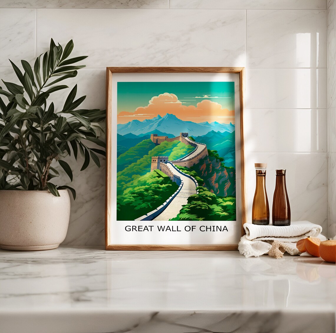 Great Wall of China Winding Ridge Mountain Peaks Vintage Travel Poster - Image 2
