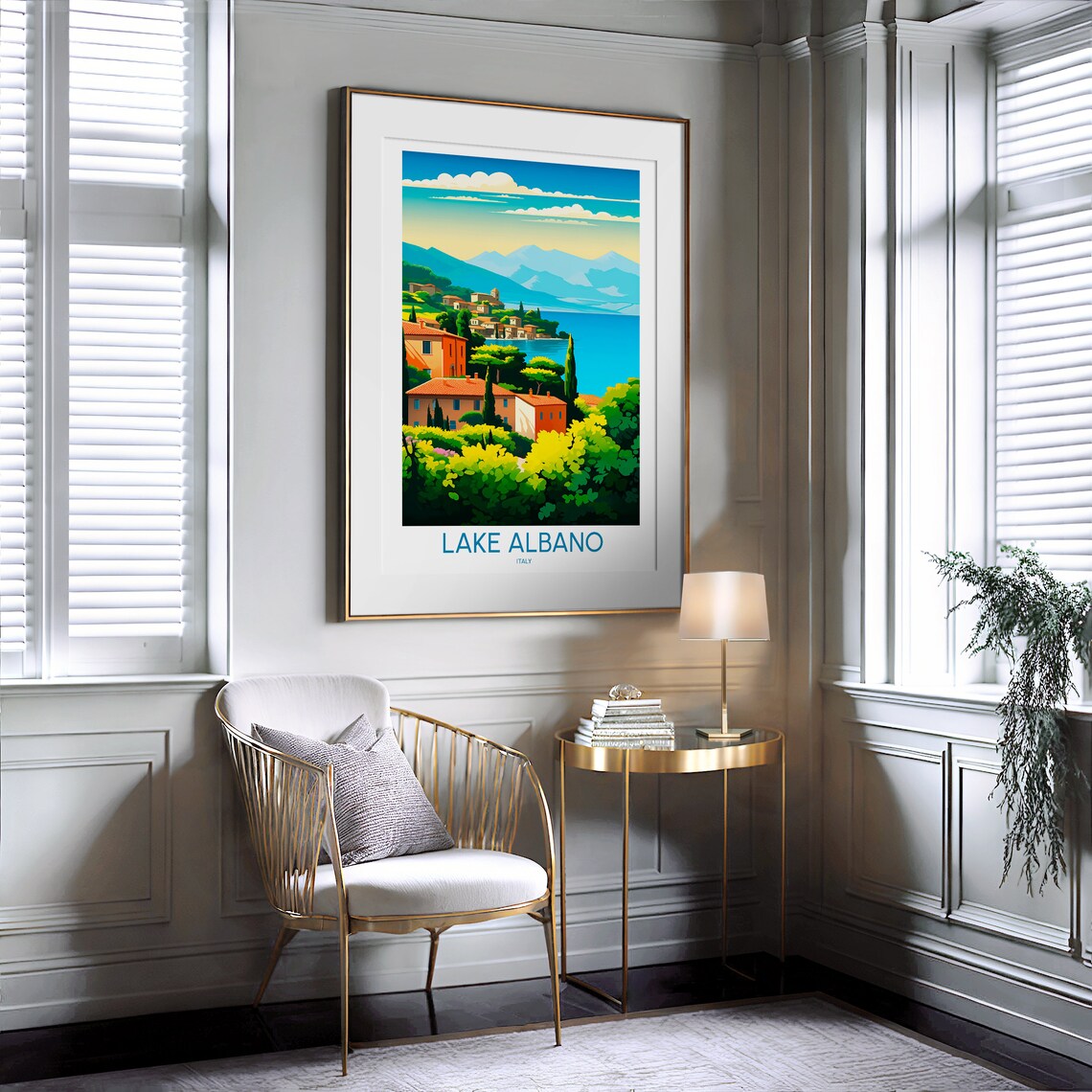 Lake Albano Italy Lakeside Village Rolling Hills Vintage Travel Poster - Image 2