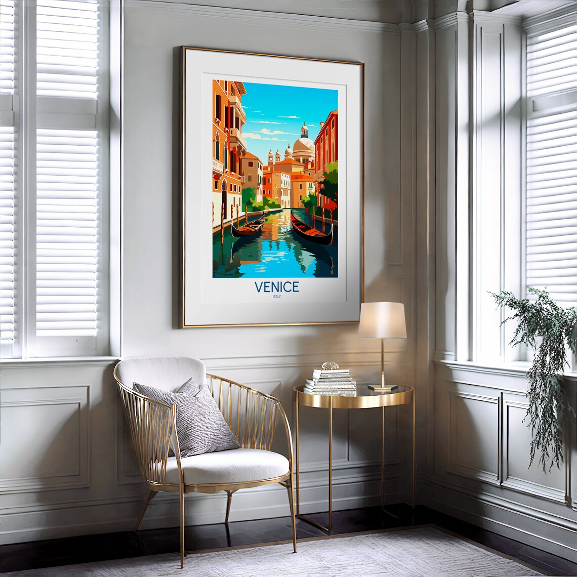 Venice Italy Canal Gondolas Basilica Dome Vintage Travel Poster - Image 2