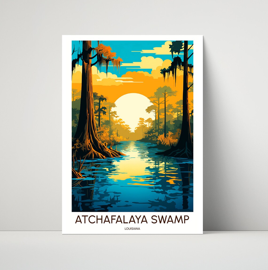 Atchafalaya Swamp Louisiana Cypress Bayou Sunset Travel Poster