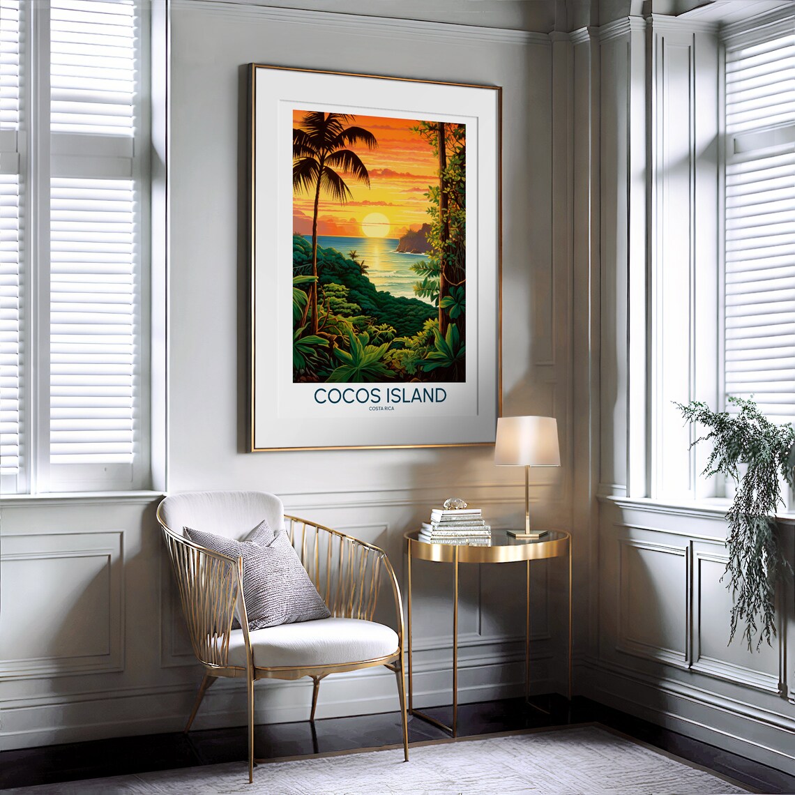 Cocos Island Costa Rica Tropical Sunset Coast Illustrated Travel Poster - Image 2