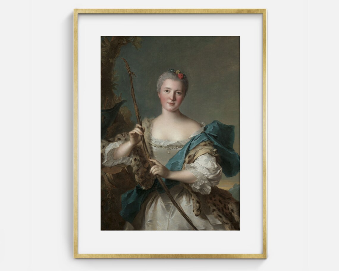 Rococo Shepherdess Portrait Lady Blue Drape Leopard Skin Crook Oil Painting Art Print - Image 2