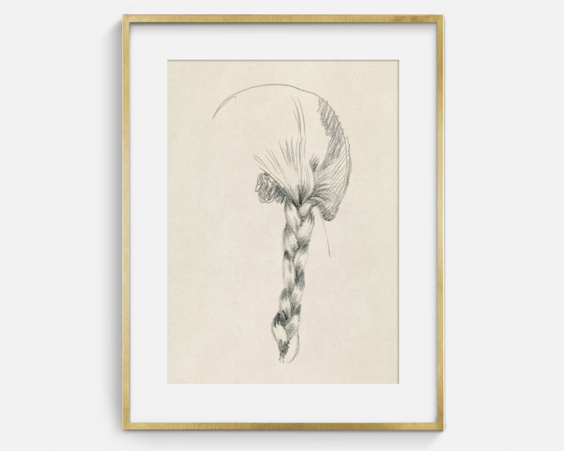 Minimalist Braided Hair Line Drawing Art Print - Image 2