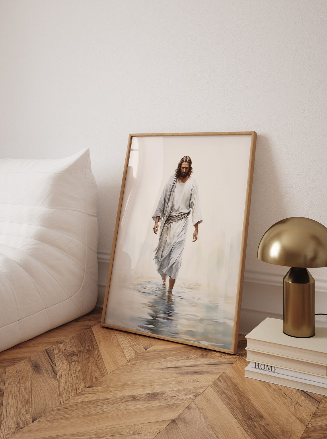 Jesus Walking on Water Calm Sea Realistic Christian Painting Poster - Image 2