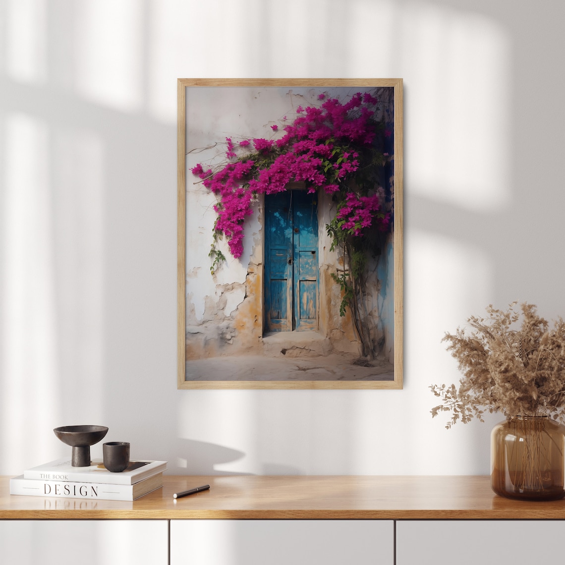 Blue Door With Bougainvillea, Vintage Floral Art - Image 2