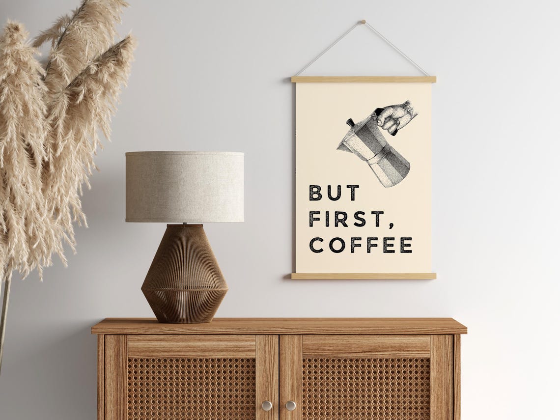 But First Coffee Moka Pot Vintage Kitchen Funny Quote Wall Poster - Image 2