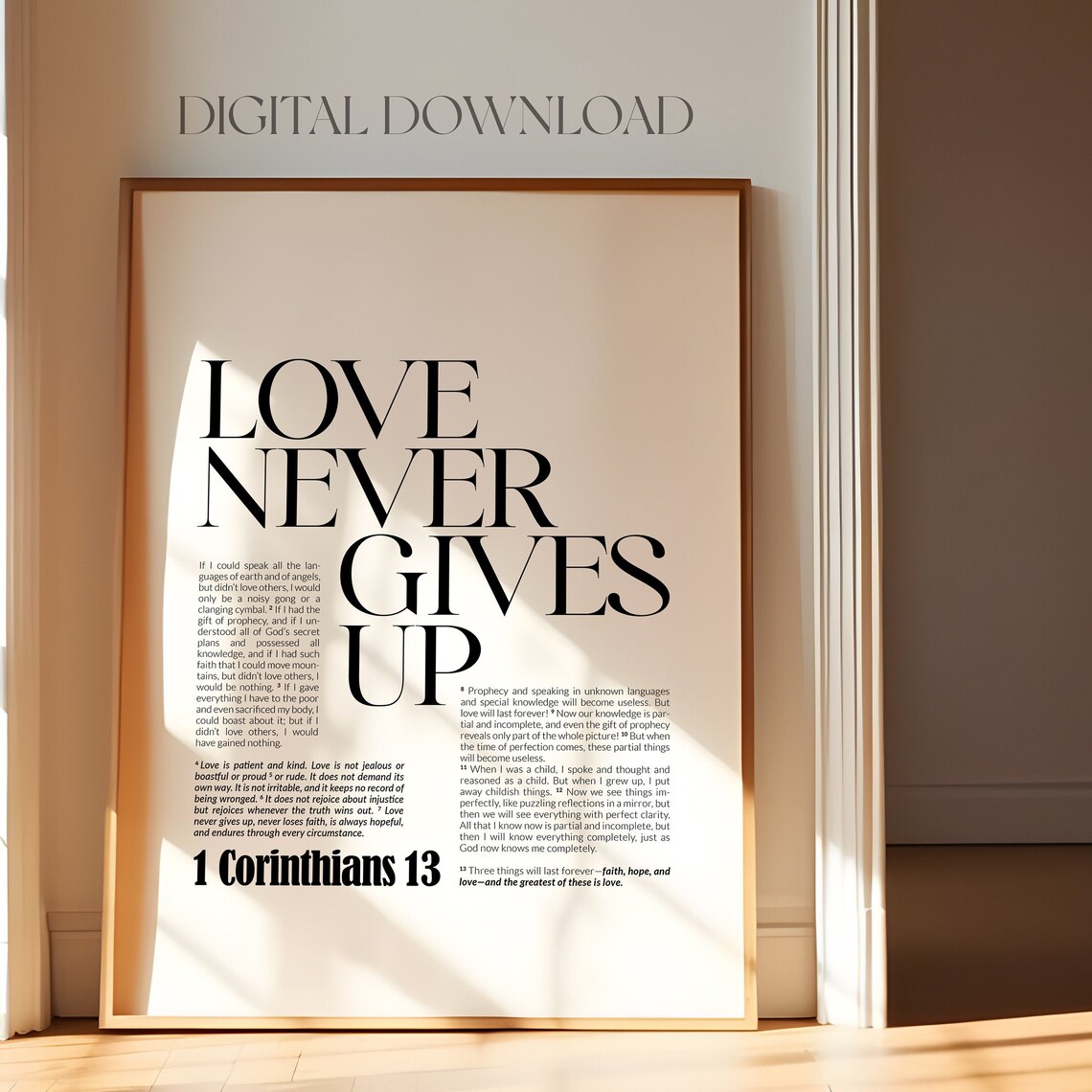 1 Corinthians 13 Love Never Gives Up Poster