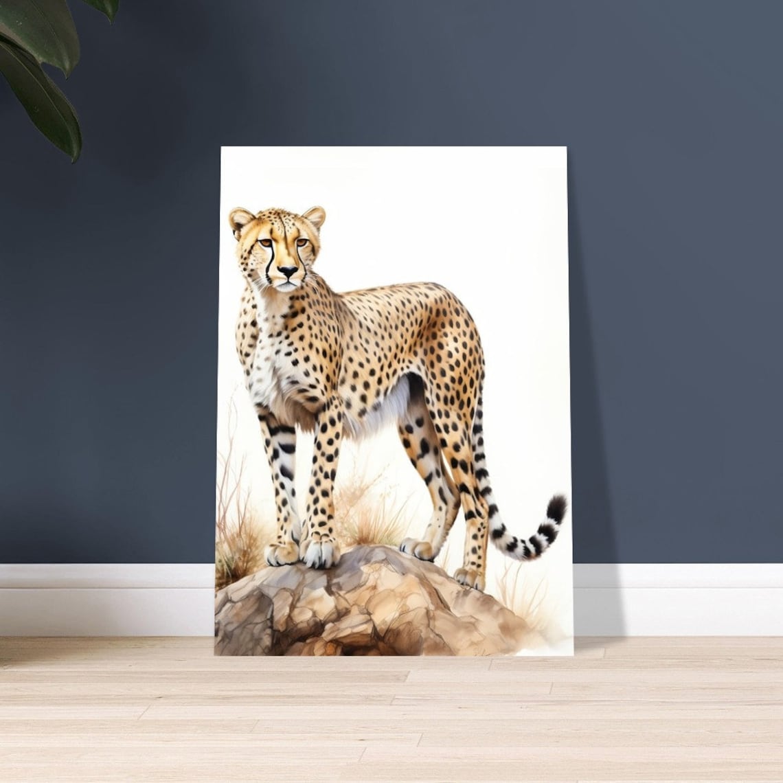 Majestic Cheetah on Rocky Outcrop Watercolour Safari Animal Art Poster - Image 3