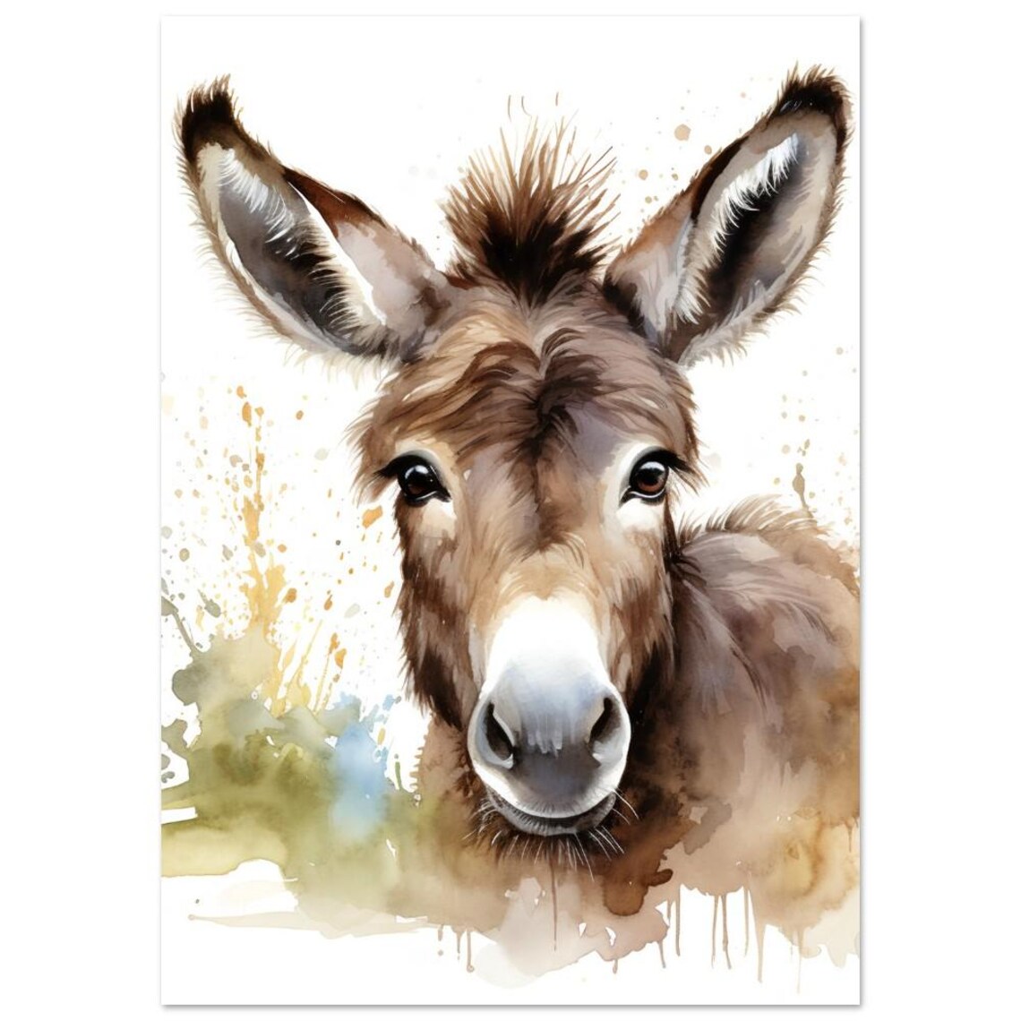 Donkey Watercolour Art Print, Adorable Farm Animal