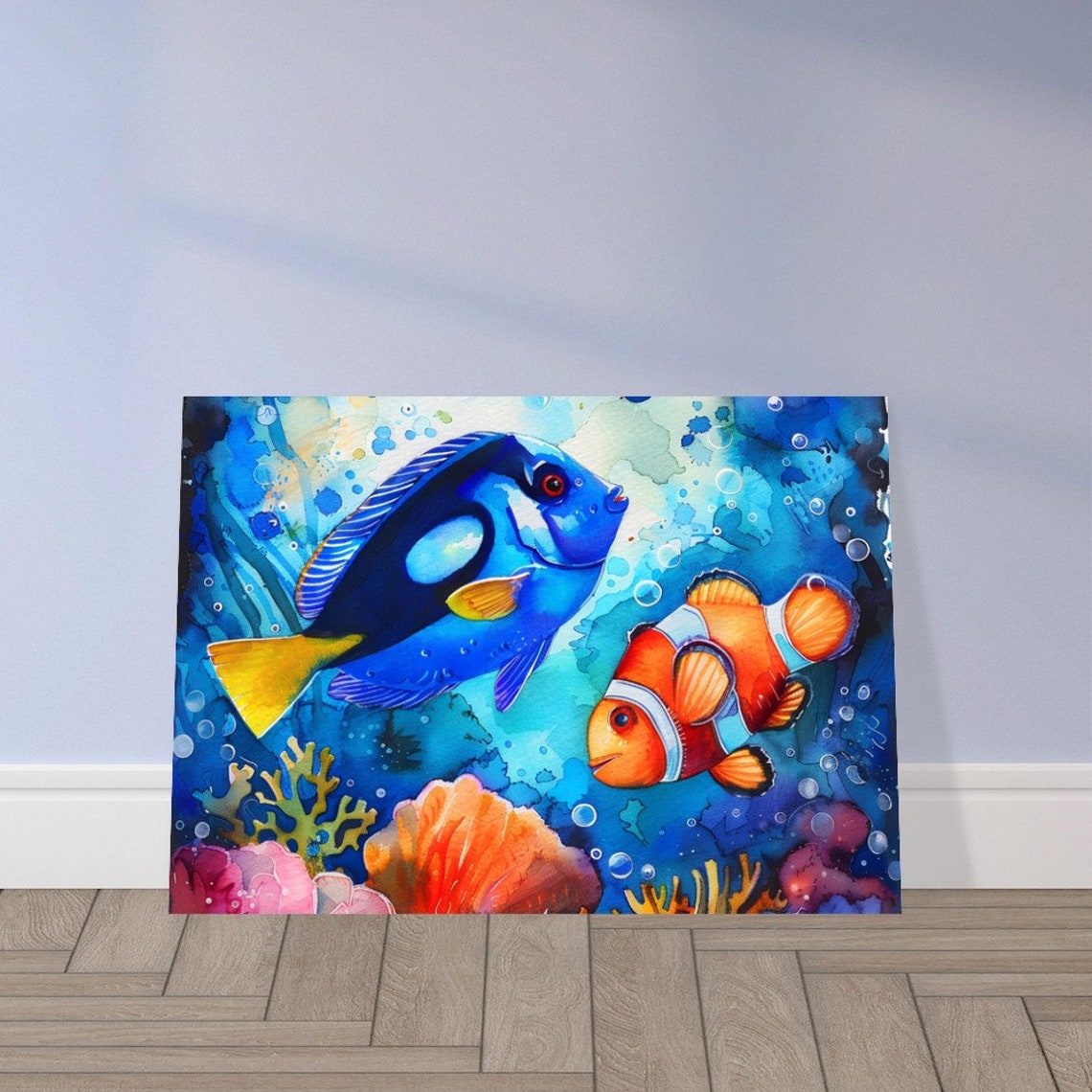 Blue Tang And Clownfish Underwater Watercolour Coral Reef Poster - Image 4