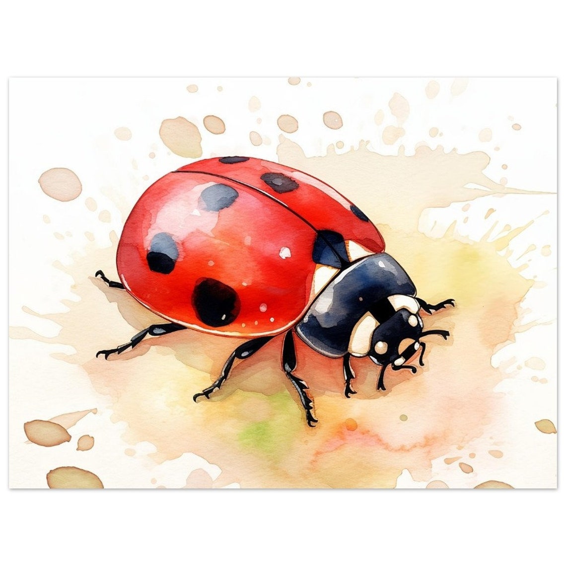 Red Ladybird With Black Spots Watercolour Insect Close Up Poster - Image 3
