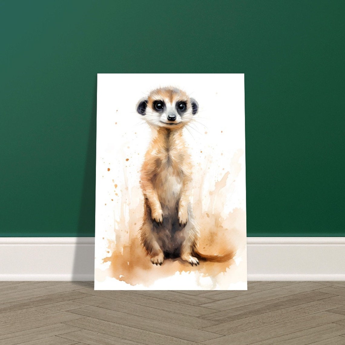 Meerkat Standing Upright Cute Watercolour Wildlife Animal Poster - Image 3