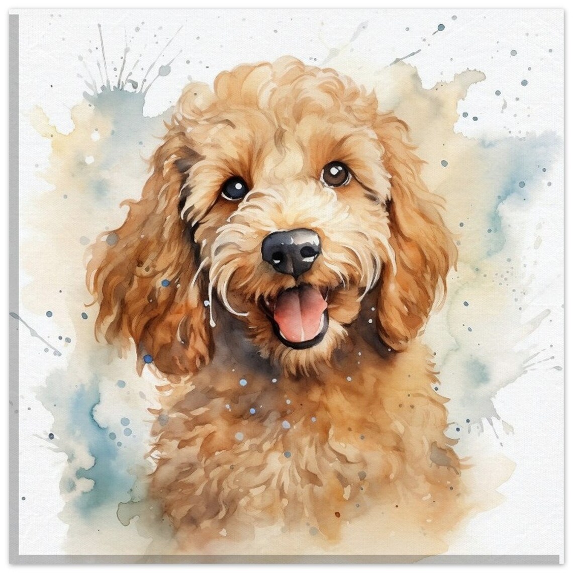 Cockapoo Puppy Smiling Tongue Out Watercolour Dog Portrait Poster