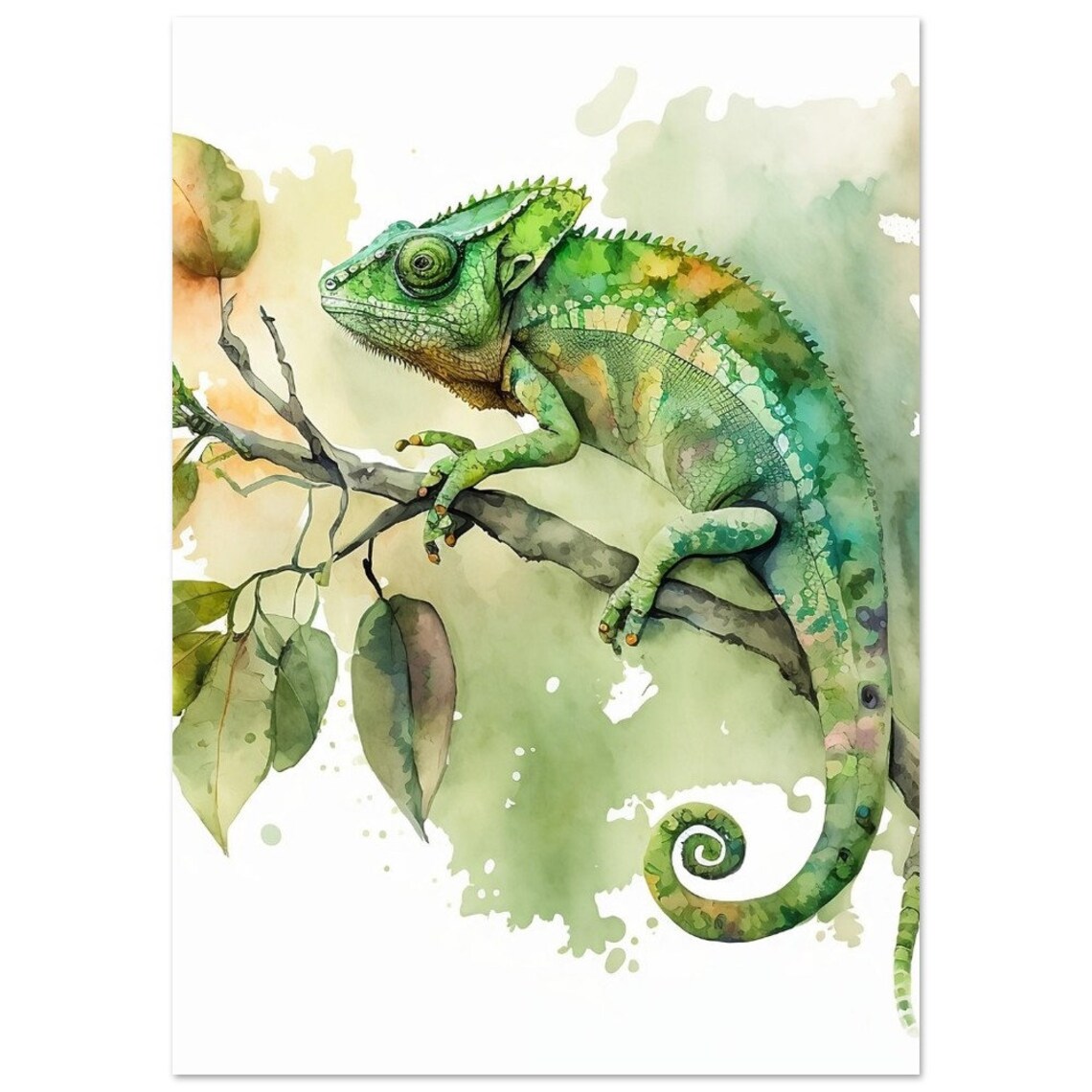 Chameleon Watercolor Art Print, Abstract Modern - Image 3