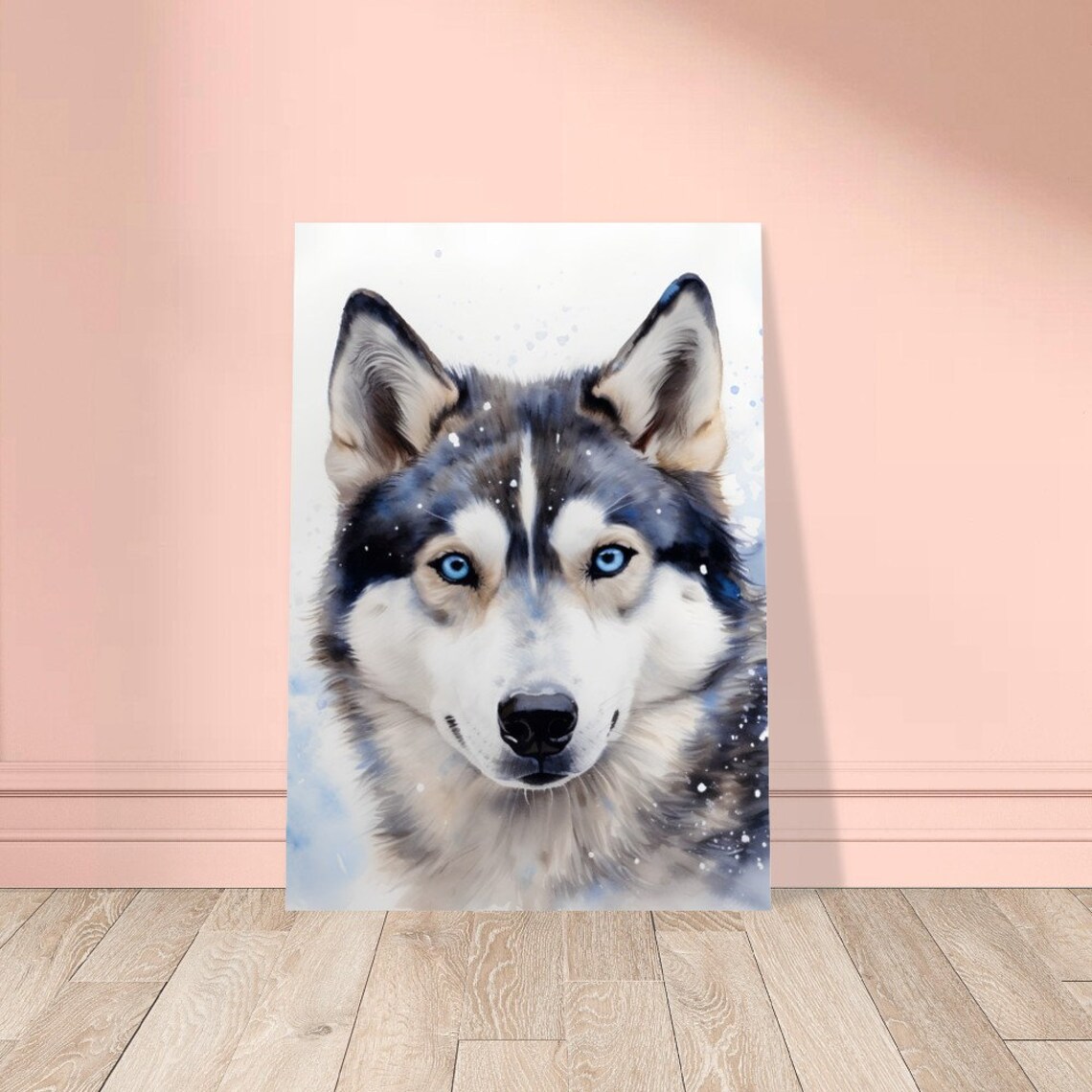 Beautiful Husky Icy Blue Eyes Watercolour Snow Dog Portrait Poster - Image 2