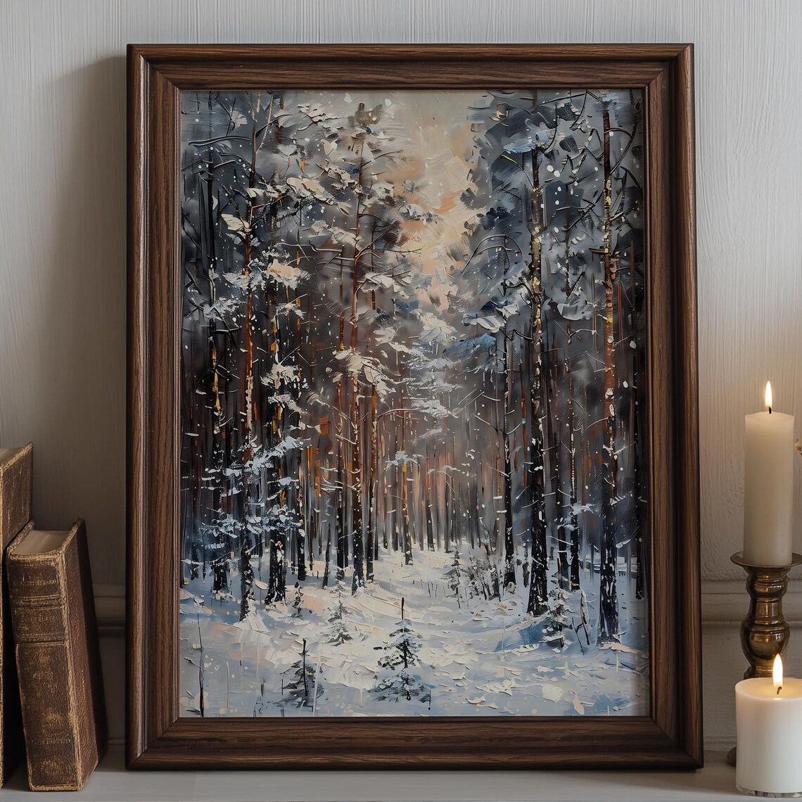 Winter Forest Path Art Print, Cozy Cabin Christmas Decor