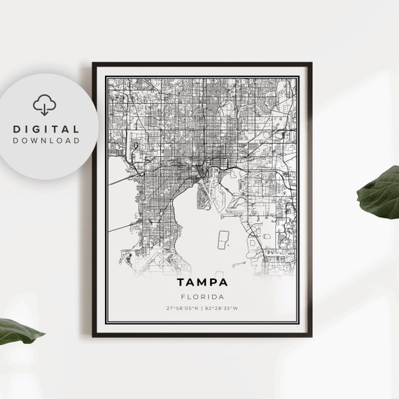 Tampa Map Print Florida Fl Usa Art Poster Bay Area City Street Road Np210