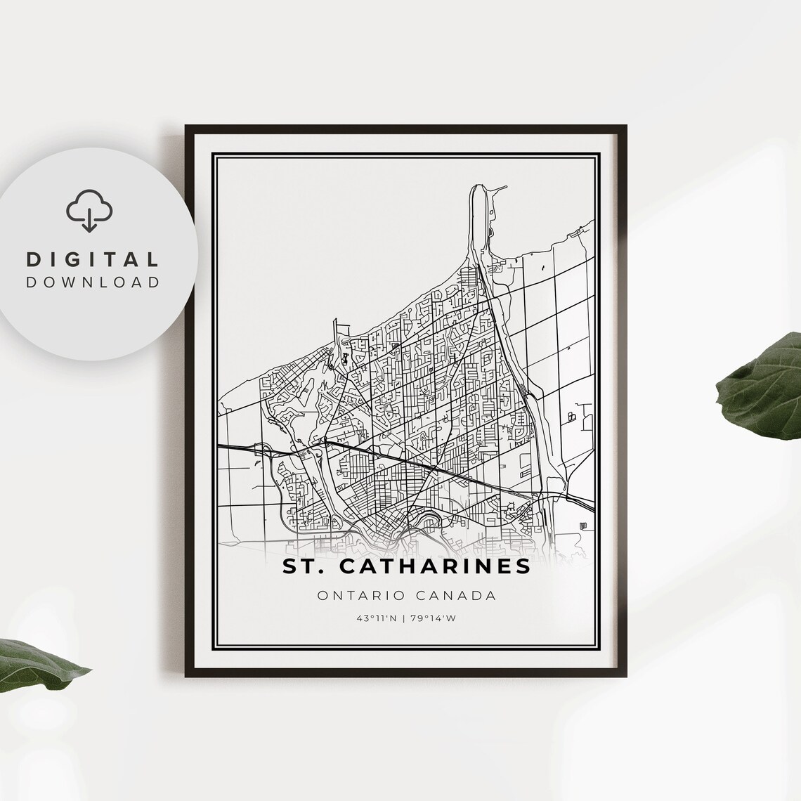 St Catharines Ontario City Street Map Line Art Minimalist Poster