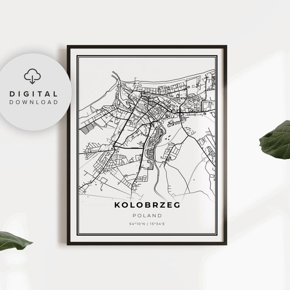 Kolobrzeg Map Print Poland Art Poster Koobrzeg Kolberg City Street Road Kitchen Np803