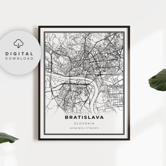 Bratislava Map Print Slovakia Art Poster Pressburg City Street Road Np558